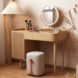 Fluted Makeup Vanity with LED Mirror & Upholstered Stool