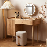 Fluted Makeup Vanity with LED Mirror & Upholstered Stool
