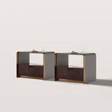 Modern Curved Nightstand with Rattan Woven Drawer