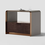 Modern Curved Nightstand with Rattan Woven Drawer