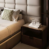 Modern Curved Nightstand with Rattan Woven Drawer