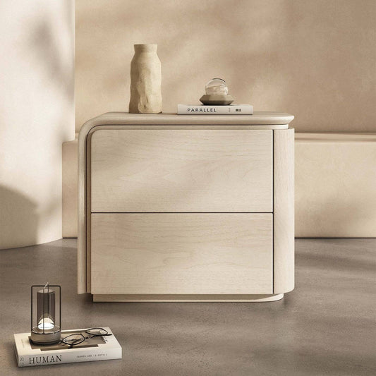 Soft Curve Modern Nightstand with 2 Drawers for Bedroom