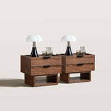 Mid-Century Nightstand with 2 Drawers&Floating Open Shelf