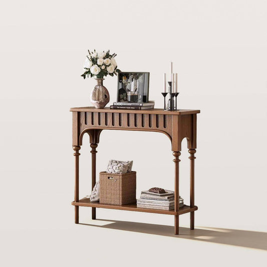 French Vintage Arch Entryway Table with Open Shelf