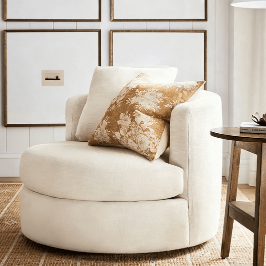 360° Swivel Chair Linen Upholstered Round Lounge Chair