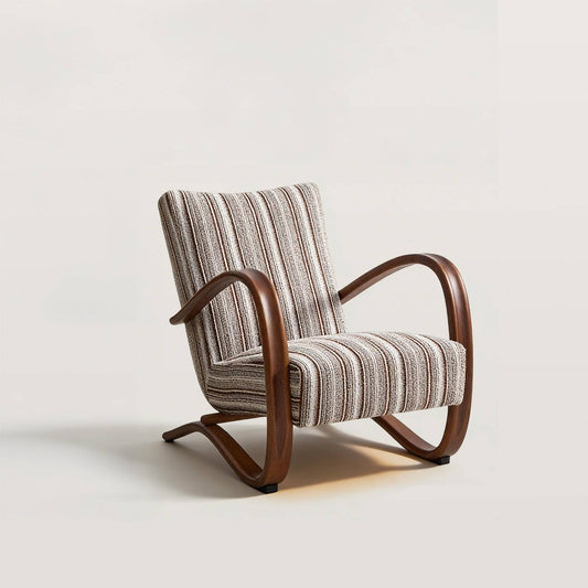 Striped Upholstered Lounge Chair with Curved Armrest Frame