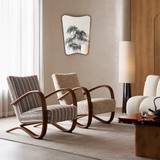 Striped Upholstered Lounge Chair with Curved Armrest Frame