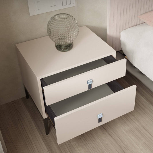 Modern 2-Drawer Nightstand with Metal Legs&Leather Handles