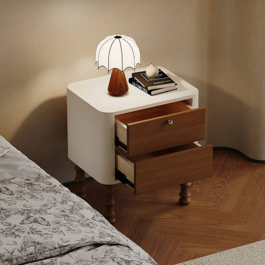 Mid-Century 2-Drawer Nightstand with Turned Legs& Brass Knob