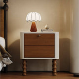 Mid-Century 2-Drawer Nightstand with Turned Legs& Brass Knob
