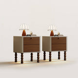 Mid-Century 2-Drawer Nightstand with Turned Legs& Brass Knob