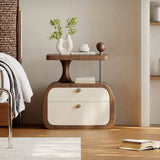 2-Drawer Nightstand with Floating Top&Brass Hardware