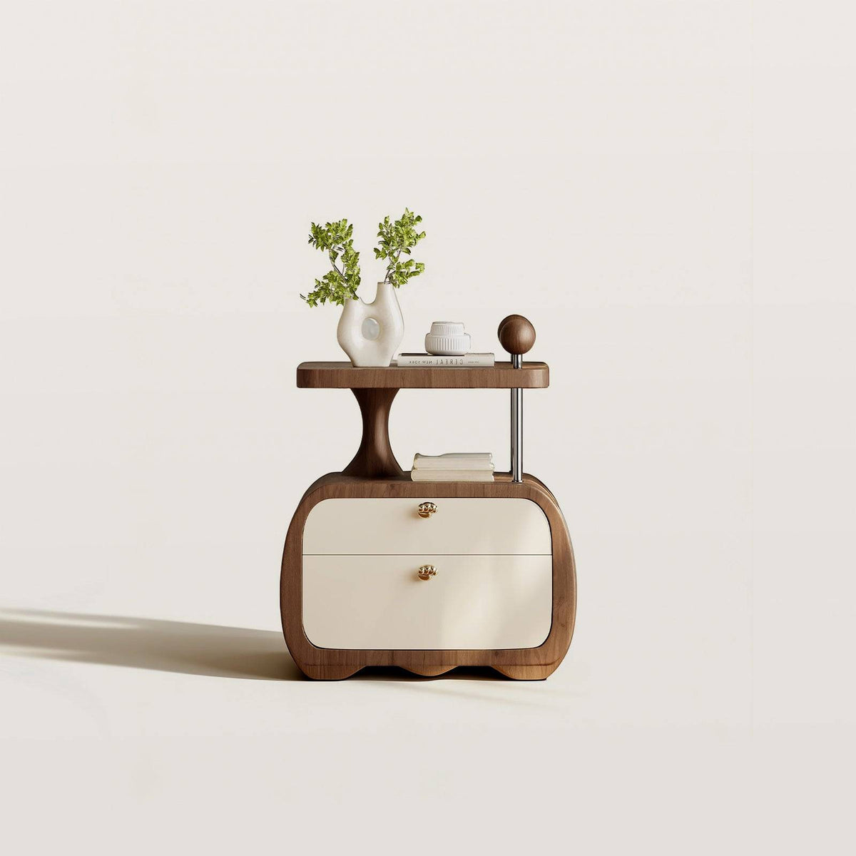 2-Drawer Nightstand with Floating Top&Brass Hardware