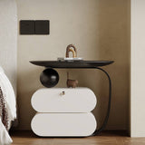 Modern Sculptural 2-Drawer Nightstand with Black Tray top
