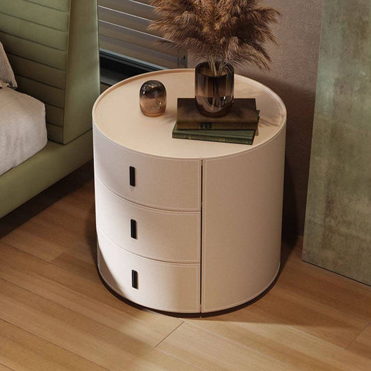 Wrapped Round 3-Drawer Nightstand with Saddle Leather