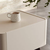 Cream Upholstered Minimalist Nightstand with U-Base