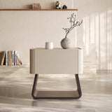 Cream Upholstered Minimalist Nightstand with U-Base