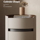 Modern Cylindrical Side Table Nightstand with Saddle Leather