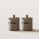 Modern Cylindrical Side Table Nightstand with Saddle Leather
