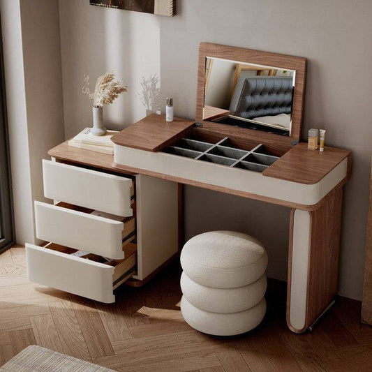 Makeup Vanity Desk with Flip-Up Mirror & Side Storage Drawers