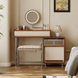 Mid-Century Makeup Vanity Desk with Glass Top & Metal Support