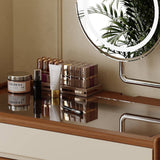 Mid-Century Makeup Vanity Desk with Glass Top & Metal Support