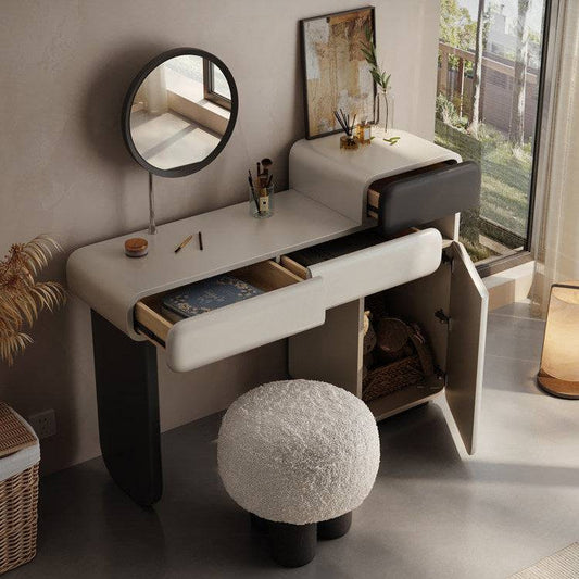 Modern Curved Makeup Vanity with Multi-Storage Cabinets