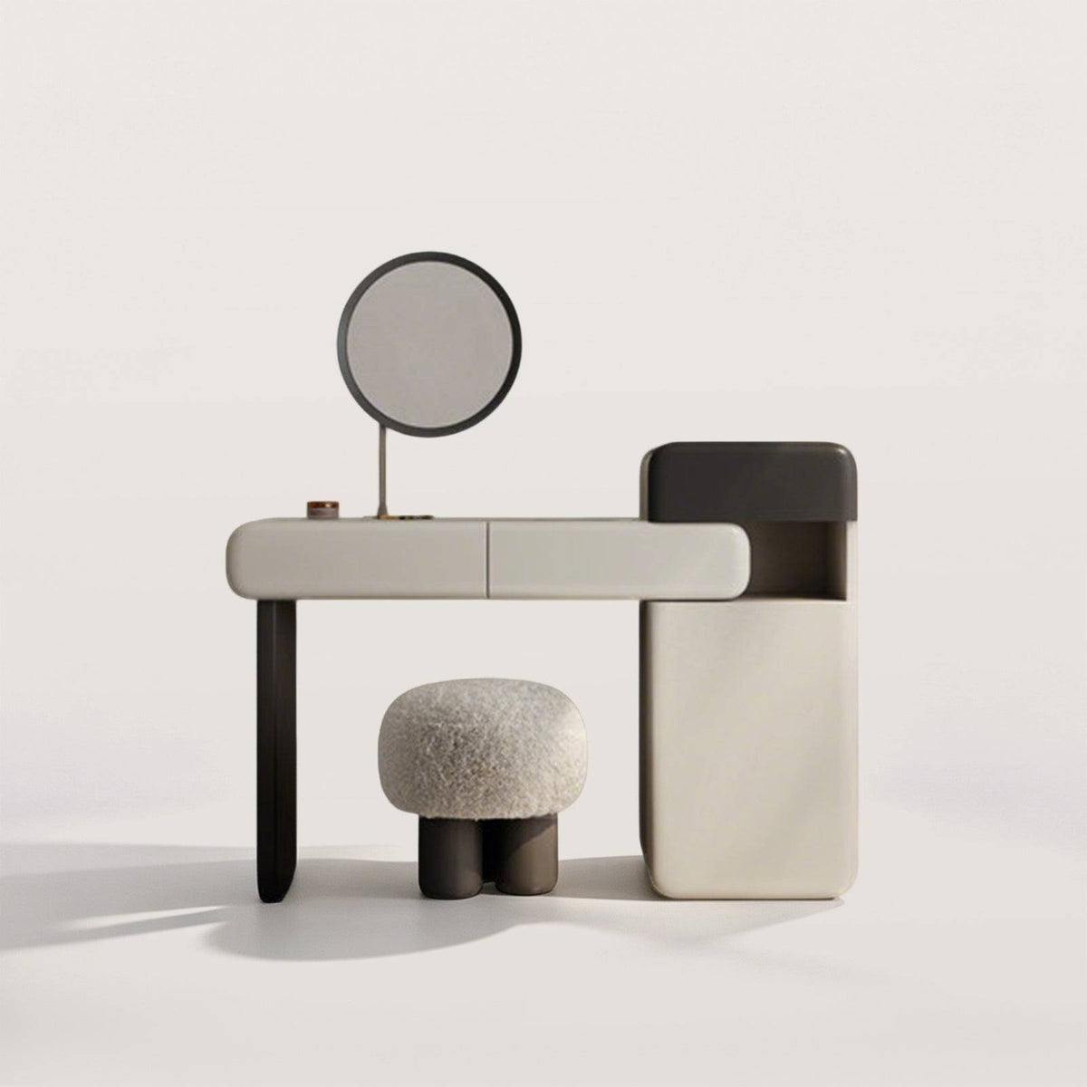 Modern Curved Makeup Vanity with Multi-Storage Cabinets