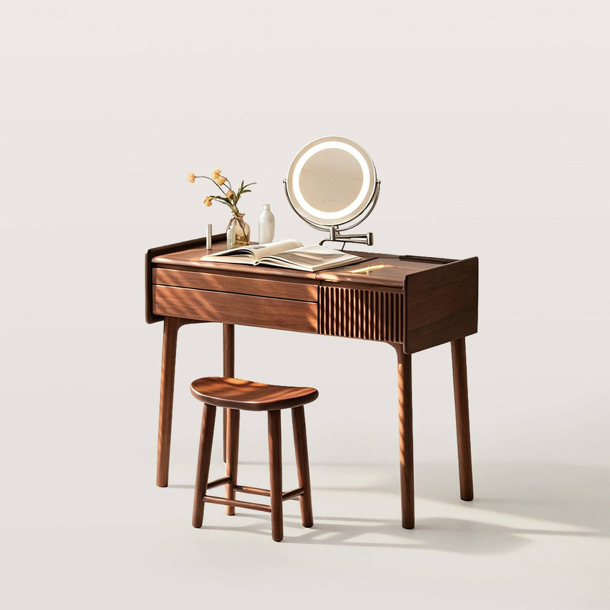 Mid-Century Modern Makeup Vanity Desk with LED Lighted Mirror