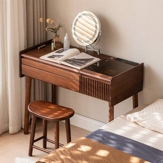 Mid-Century Modern Makeup Vanity Desk with LED Lighted Mirror