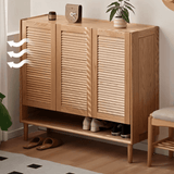 Shoe Storage Cabinet with Slatted Louver Doors & Adjustable Shelf