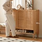 Shoe Storage Cabinet with Slatted Louver Doors & Adjustable Shelf
