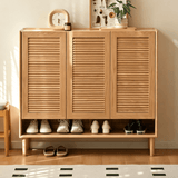 Shoe Storage Cabinet with Slatted Louver Doors & Adjustable Shelf
