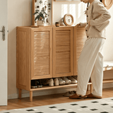 Shoe Storage Cabinet with Slatted Louver Doors & Adjustable Shelf
