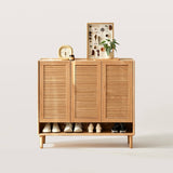 Shoe Storage Cabinet with Slatted Louver Doors & Adjustable Shelf