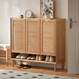 Shoe Storage Cabinet with Slatted Louver Doors & Adjustable Shelf