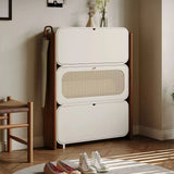 3-Tier Flip-Down Freestanding Rattan Shoe Cabinet for Small Spaces