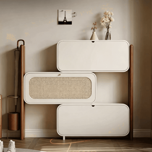 3-Tier Flip-Down Freestanding Rattan Shoe Cabinet for Small Spaces