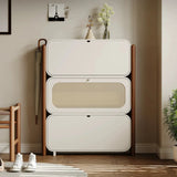 3-Tier Flip-Down Freestanding Rattan Shoe Cabinet for Small Spaces