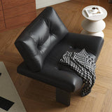 Mid-Century Ergonomic Leather Accent Chair with Wood Legs
