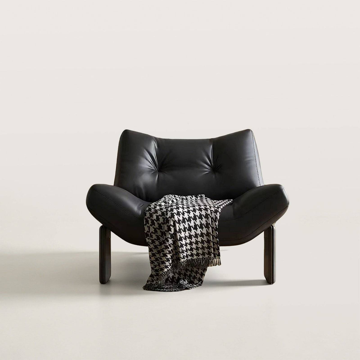 Mid-Century Ergonomic Leather Accent Chair with Wood Legs