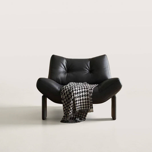 Mid-Century Ergonomic Leather Accent Chair with Wood Legs