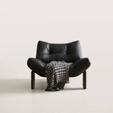 Mid-Century Ergonomic Leather Accent Chair with Wood Legs