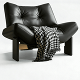 Mid-Century Ergonomic Leather Accent Chair with Wood Legs