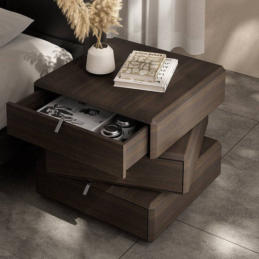 3-Tier Rotatable Wood Nightstand with Storage Cabinet for Bedroom