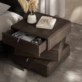 3-Tier Rotatable Wood Nightstand with Storage Cabinet for Bedroom