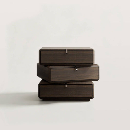 3-Tier Rotatable Wood Nightstand with Storage Cabinet for Bedroom