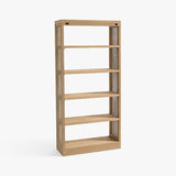 Rattan Bookcase Open Wood Bookshelf with Woven Side Panels