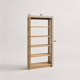 Rattan Bookcase Open Wood Bookshelf with Woven Side Panels
