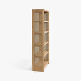 Rattan Bookcase Open Wood Bookshelf with Woven Side Panels